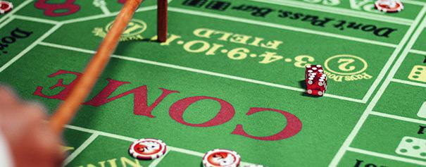 close-up of dice on a craps table